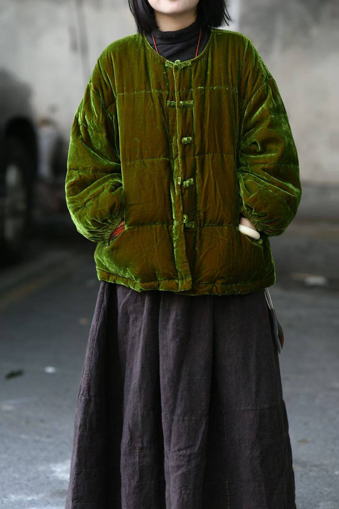 如眸原创设计盘扣丝绒羽绒服ZQ58030