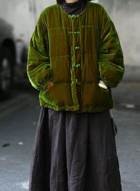 如眸原创设计盘扣丝绒羽绒服ZQ58030