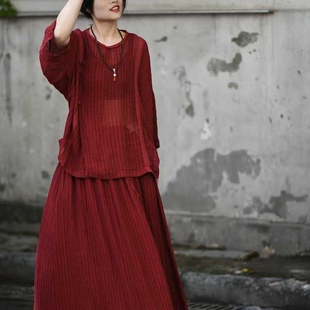 如眸原创设计手工缝线亚麻禅衣盘口上衣半身裙ZQ51008 232 271