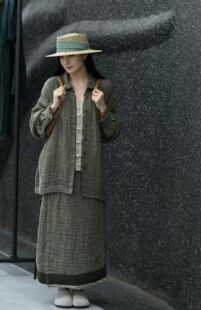 如眸原创设计色织亚麻毛边长袖 外套L1066 衬衫