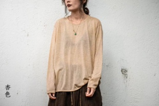 疯子张复古多色绵羊毛宽松圆领文艺松弛感休闲打底T恤08552