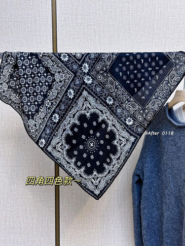 bandana复古腰果花丝毛方巾围巾