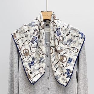 After 马具配饰 童趣时尚通勤风双面异色真丝羊毛围巾女丝毛丝巾