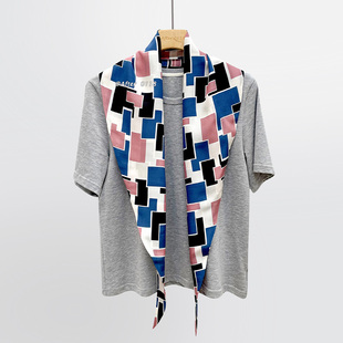 After 堆叠几何 构成主义桑蚕丝轻盈轻薄双绉双层真丝丝巾三角巾