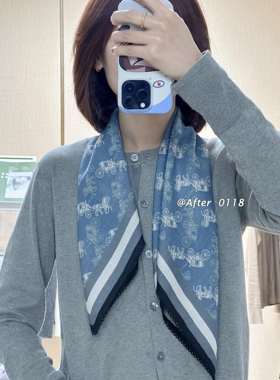 After 牛仔小马车双面异色真丝桑蚕丝羊毛钩花卷边丝巾围巾中方巾