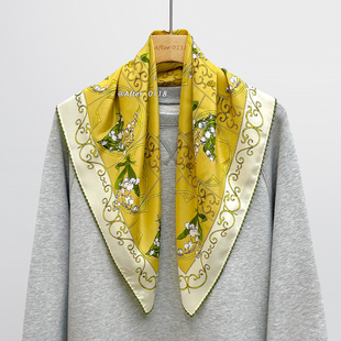 双绉桑蚕丝新特种边围巾丝巾中方巾女 真丝方巾 After 铃兰花印花
