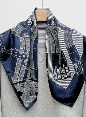 After【马鞍锁扣】蓝色系时尚显白真丝羊毛桑蚕丝方巾围巾丝巾女