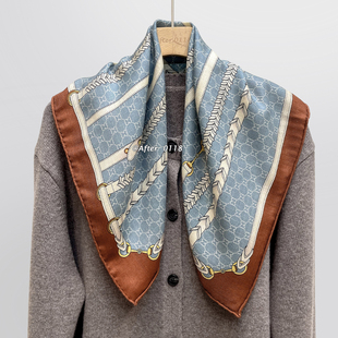 简约风桑蚕丝真丝羊毛丝巾中方巾围巾女 时尚 After 牛仔链条