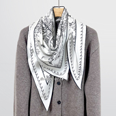 黑白真丝斜纹绸100桑蚕丝三角巾丝巾围巾女 经典 After 巴黎街景