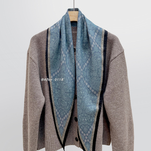 After 双面异色通勤百搭真丝羊毛菱形巾围巾丝巾女 蓝调方格