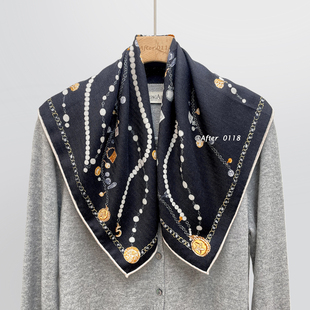 知性优雅真丝羊毛桑蚕丝围巾女 珍珠链条 After 丝毛中方巾