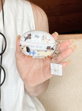 少女心卡通刺绣蓝格狗适用华为freebuds4/5代蓝牙耳机套女手链freebudspro3耳机套se2女4e/5i手链6iClip