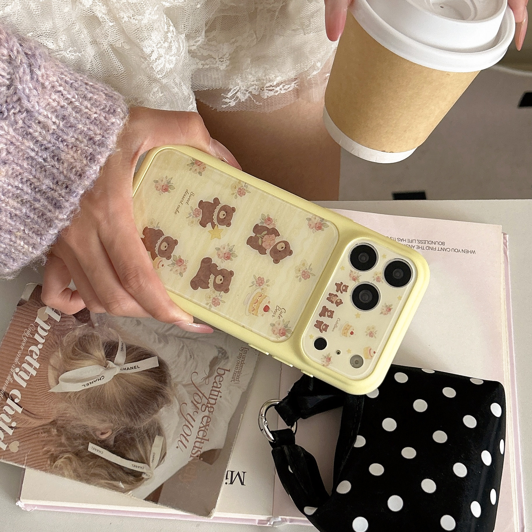 ins风新款花粉蛋糕熊适用苹果17promax手机壳少女心卡通可爱iphone17pro双层16/17女15pro全包防摔手机套