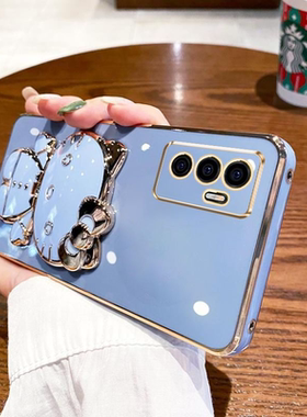 适用VIVO V23E 4G海外版手机壳VIVOV23E 5G防摔V2116国际版硅胶软保护套V2126创意KT猫补妆镜子支架个性新款