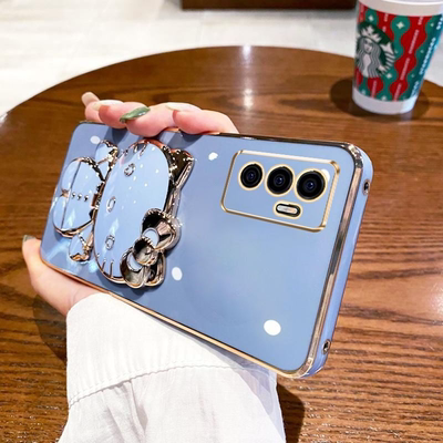 适用VIVO V23E 4G海外版手机壳VIVOV23E 5G防摔V2116国际版硅胶软保护套V2126创意KT猫补妆镜子支架个性新款