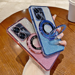 适用Realme C55手机壳闪粉渐变真我C55气囊防摔软RMX3710全包边保护套国际版个性创意桌面支架时尚女新款