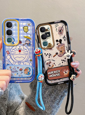 适用Vivo Y21D海外版手机壳防摔Y21d国际版硅胶软全包边保护套个性创意卡通补妆镜子桌面支架新款