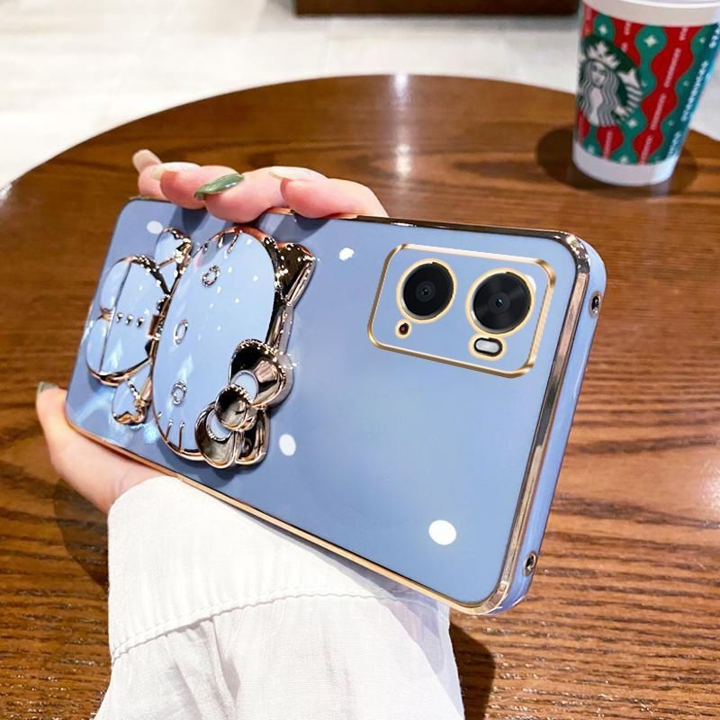 适用OPPO A96 4G海外版手机壳防摔A76 4G国际版硅胶CPH2375卡通CPH2333保护套个性创意KT猫补妆镜子支架新款