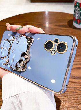 适用OPPO Reno7Z 5G手机壳防摔Reno8z 5G硅胶软全包边卡通保护套Reno8Lite 5G个性创意KT猫补妆镜子支架新款