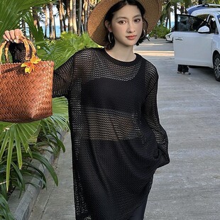 2025新款爆款长袖分体泳衣女高级感大码显瘦泡温泉海边度假游泳衣