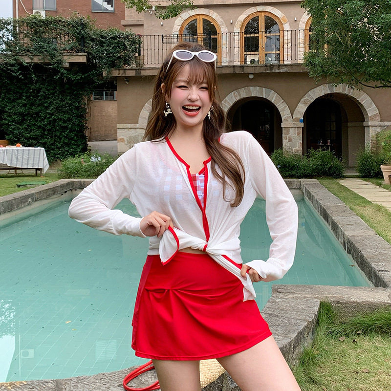泳衣女性感大码分体长袖裙式三套