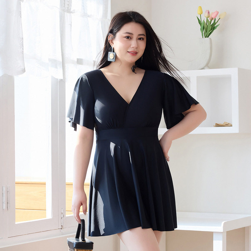 大码泳衣女胖mm200斤连体泳裙250遮肚显瘦加肥加大300泡温泉泳装