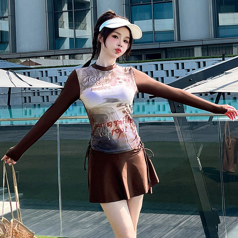 加肥加大潜水服女分体长袖防晒速
