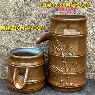 竹节流水粗陶无孔搭配组合流水循环过滤流水流水摆件过滤流水罐子