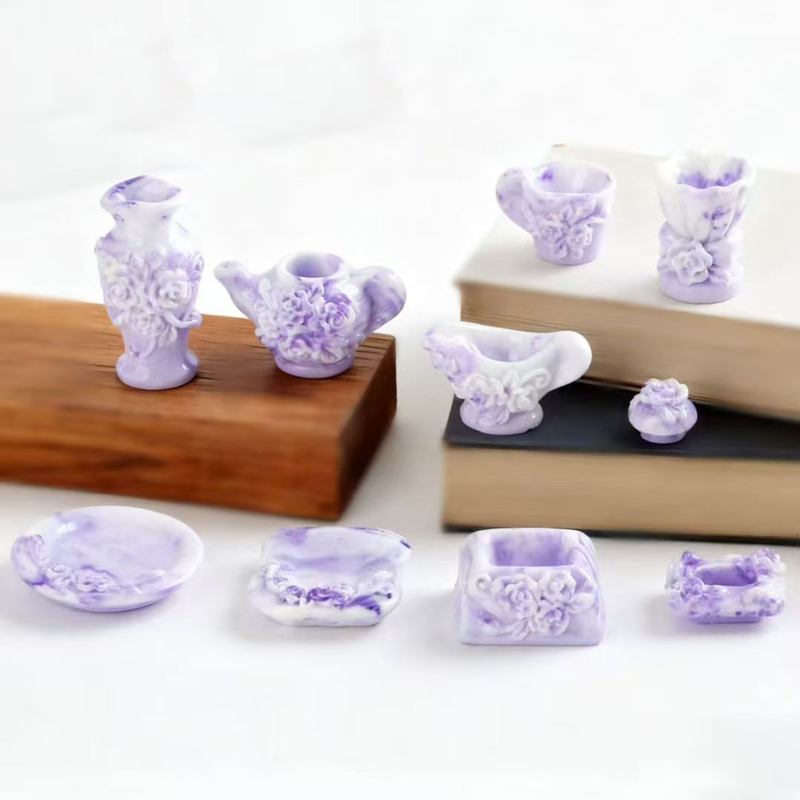 立体紫韵青花瓷套装树脂配件diy饰品材料中国风茶宠创意摆件辅料
