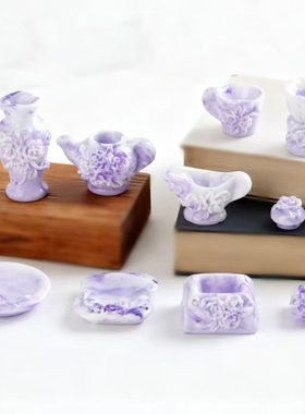 立体紫韵青花瓷套装树脂配件