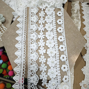 工厂直销窗帘辅料1-3公分立边水溶绣花白色小花帘头花边钉珠