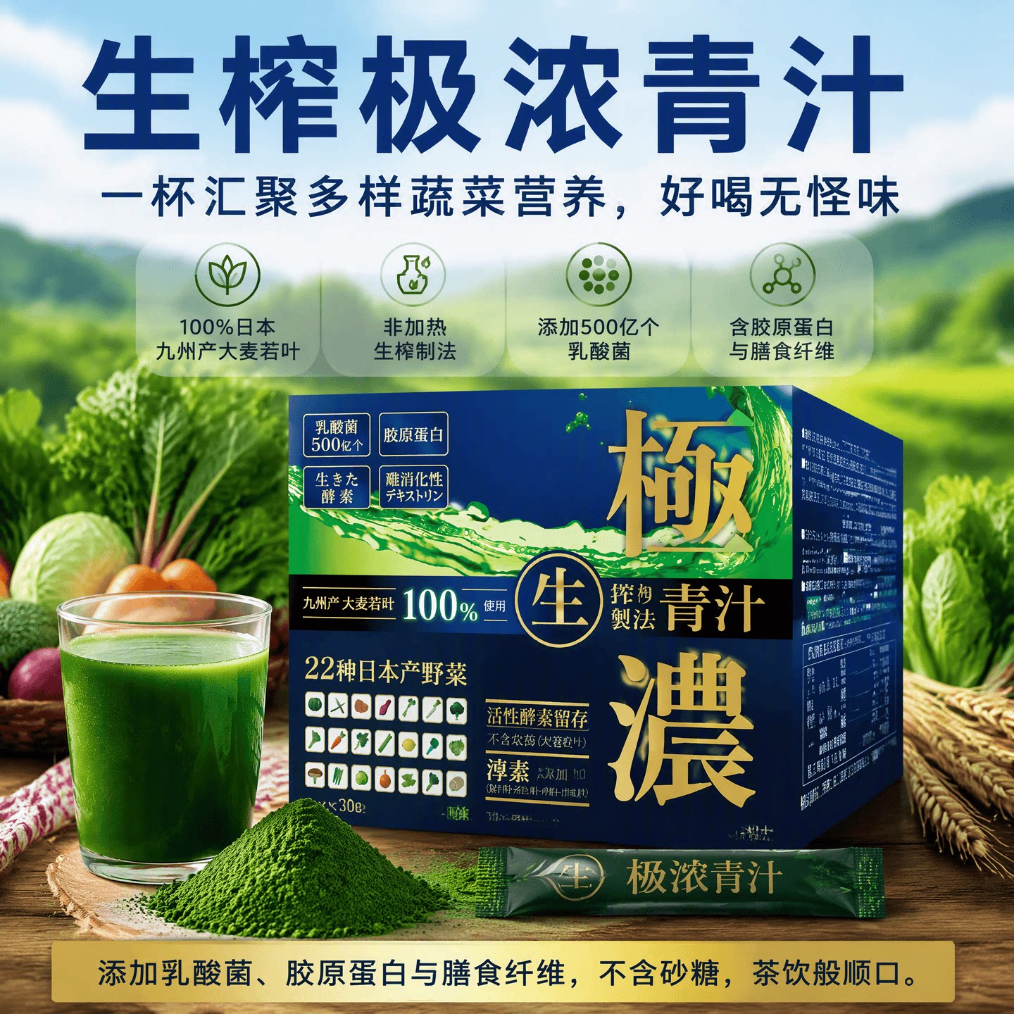 日本复合青汁九州大麦嫩苗多维营养果蔬乳酸菌胶原膳食纤维膳食粉