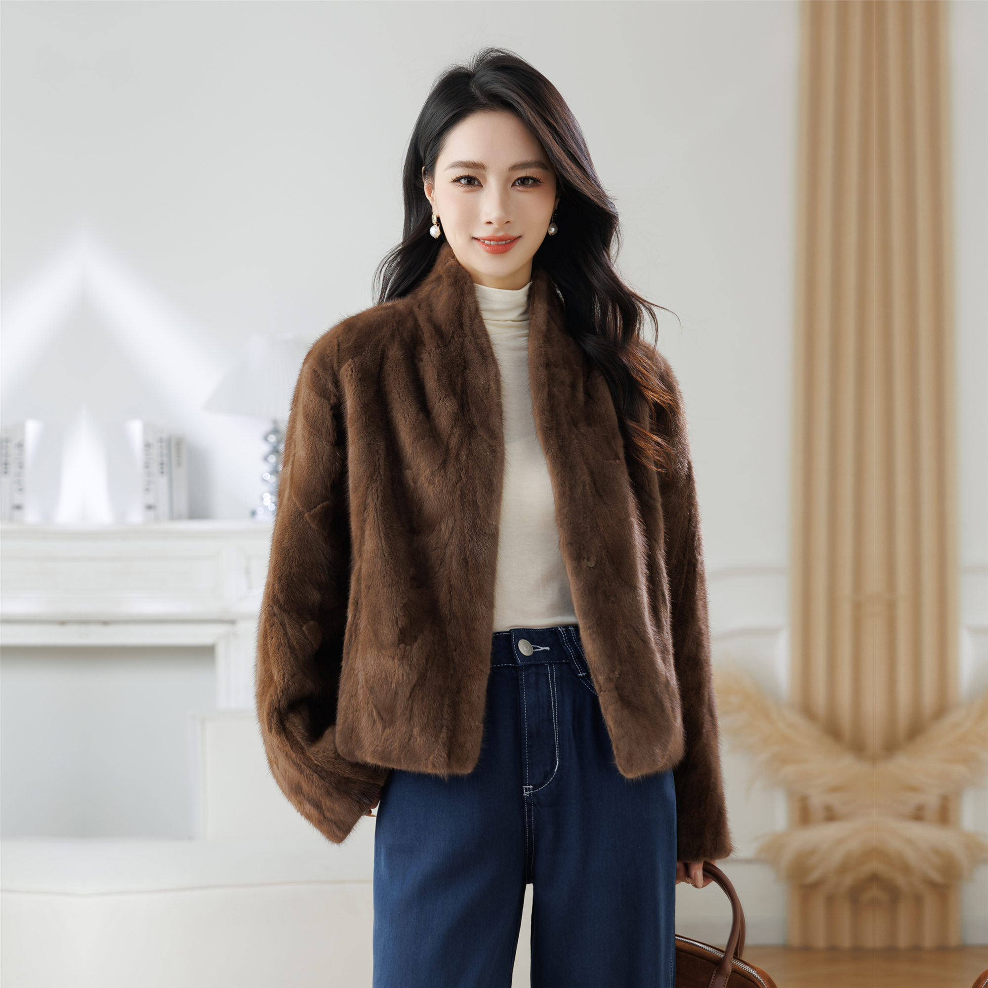 水貂毛皮草外套短款新款