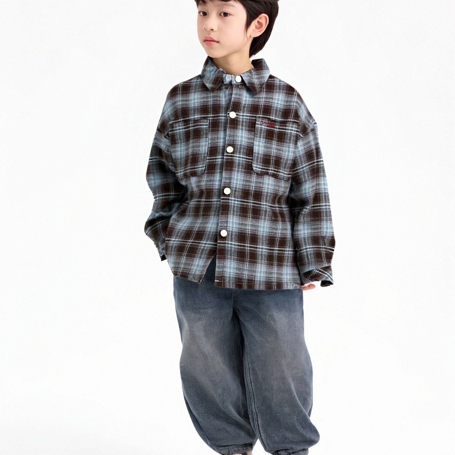 WHALE'C男童加绒格子衬衫秋冬款童装冬季新款儿童衬衫冬装童装潮