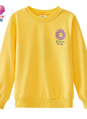 Whale′c/海威迩男童装圆领卫衣儿童长袖炸街上衣黄色T恤打底衫潮