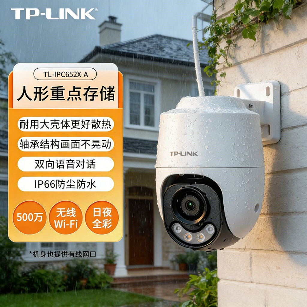 TP-LINK TL-IPC652X-A4全彩室外球机AI人形侦测IP66防尘防水监控
