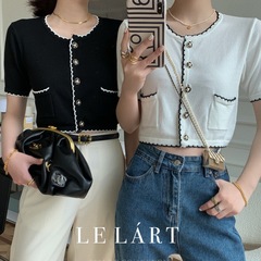 夏裝新款小香赫本風氣質經典小金扣短袖開衫上衣純色修身外