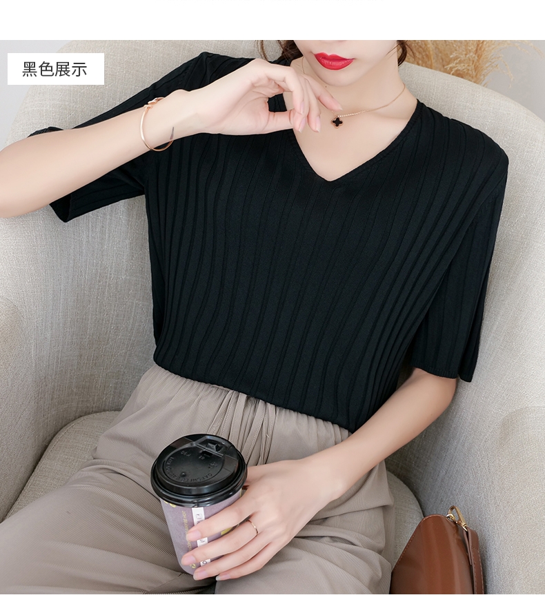 Ice silk collar T-shirt women's short sleeve summer thin foreign style short pure color T-shirt fashion