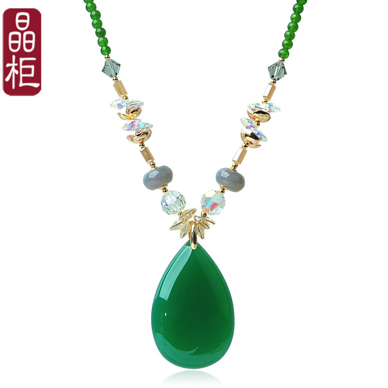 奥地利水晶项链2025年新款女毛衣链锁骨链绿色玛瑙吊坠轻奢小众,饰品/流行首饰/时尚饰品新,项链,淘宝优惠券,粉丝福利购,淘宝优惠卷