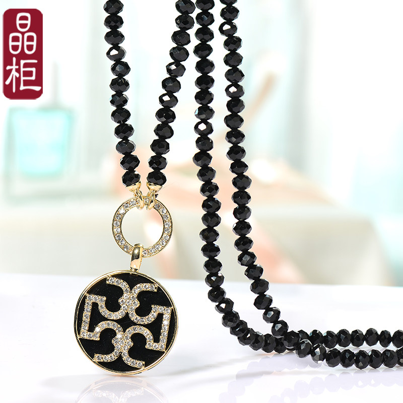 晶柜纯手工串珠黑色水晶毛衣链长款项链女百搭简约饰品复古新款潮