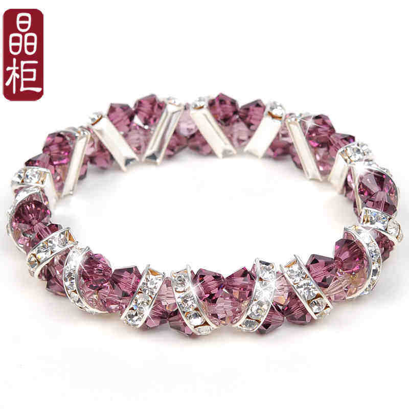 多彩幸运花环奥地利水晶手链女轻奢小众 精致简约个性粉晶手环
