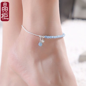 2025新款 潮海蓝宝水晶脚链女生纯银足链转运珠轻奢小众精致高级感