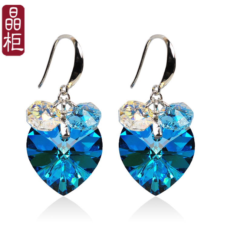 晶柜水晶耳环女气质网红S925纯银韩国百塔简约海洋之心耳饰耳坠女