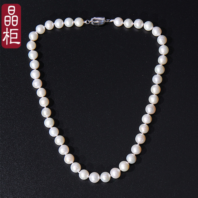 晶柜正品925纯银天然珍珠项链女锁骨链短款颈链全白珠时尚年轻款