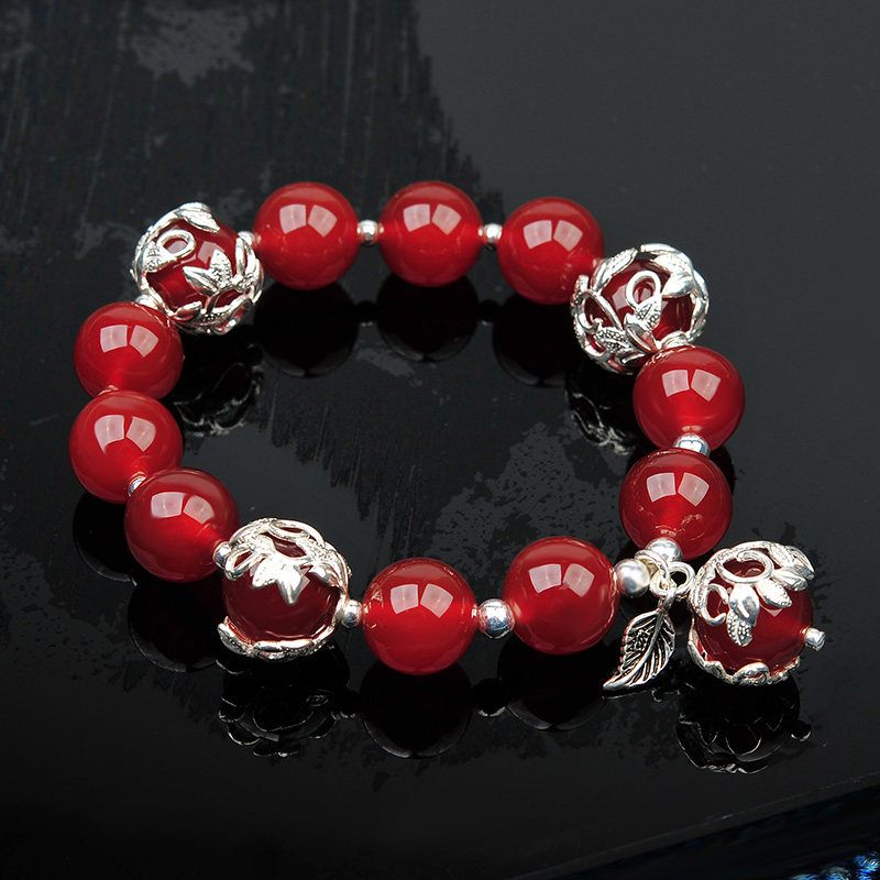 天然红玛瑙水晶纯银转运红色鼠年手链女韩版简约个性手串首饰礼物