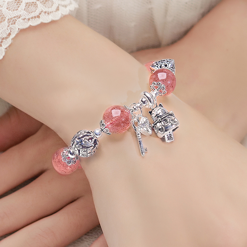 晶柜ins小众925银吊坠女闺蜜手链