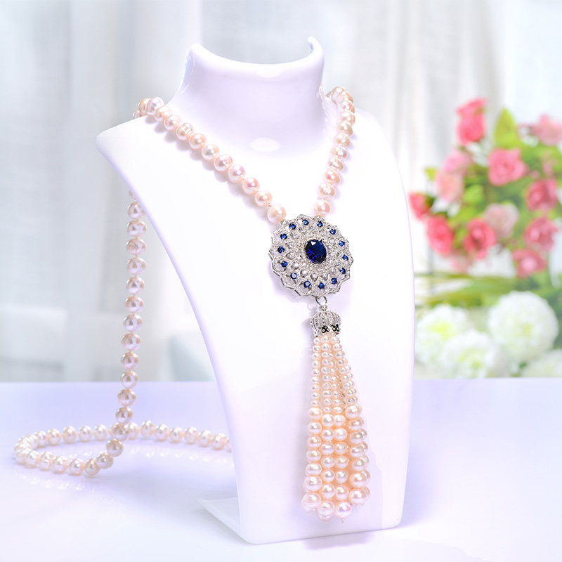 天然珍珠近圆毛衣链长款项链女潮网红简约时尚百搭饰品流苏吊坠