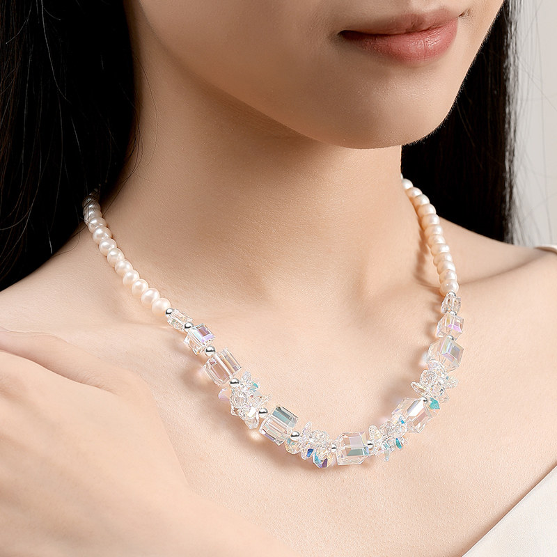 晶柜正品天然珍珠项链女短款锁骨链奥地利水晶纯银纯手工原创设计