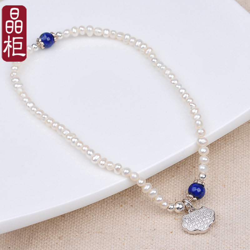 晶柜正品925银脚链女珍珠女生