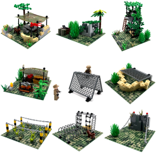 小颗粒拼装DIY益智军事积木摆件丛林训练哨岗大炮指挥中心后勤